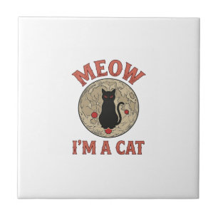 Azulejo De Cerâmica Gato Preto Engraçado Lua Design Vintage Halloween_
