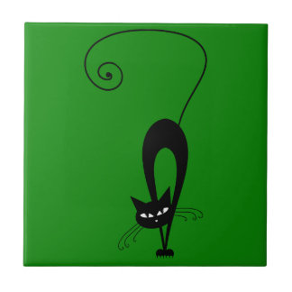 Azulejo De Cerâmica Gato preto engraçado subtil felino