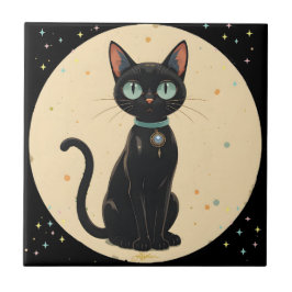 Azulejo De Cerâmica Gato Preto Futurista Atômico Lua