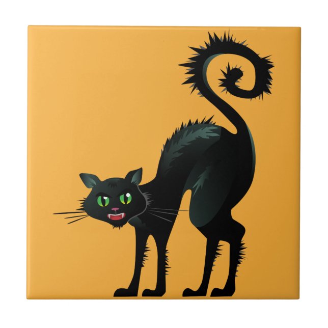 Azulejo De Cerâmica Gato Preto Irritado e Irritado (Frente)