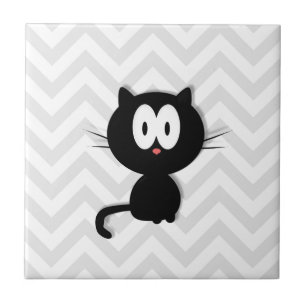 Azulejo De Cerâmica Gato preto na viga cinzenta