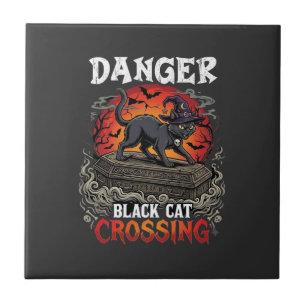 Azulejo De Cerâmica Gato Preto Perigoso Atravessando Chapéu de Bruxa d
