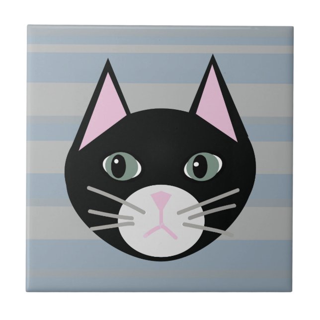 Azulejo De Cerâmica Gato Preto, Stripes (Frente)