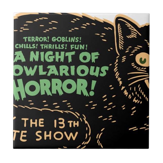 Azulejo De Cerâmica Gato Preto Vintage Halloween (Frente)