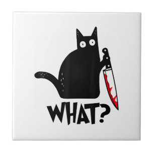 Azulejo De Cerâmica Gato Que_ Divertido Gato Preto