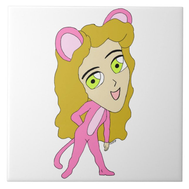 Azulejo De Cerâmica gato rosa (Frente)