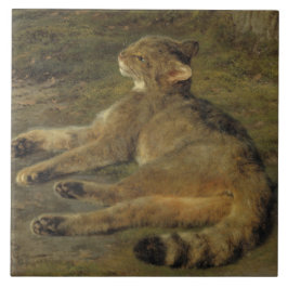 Azulejo De Cerâmica Gato selvagem (por Rosa Bonheur)