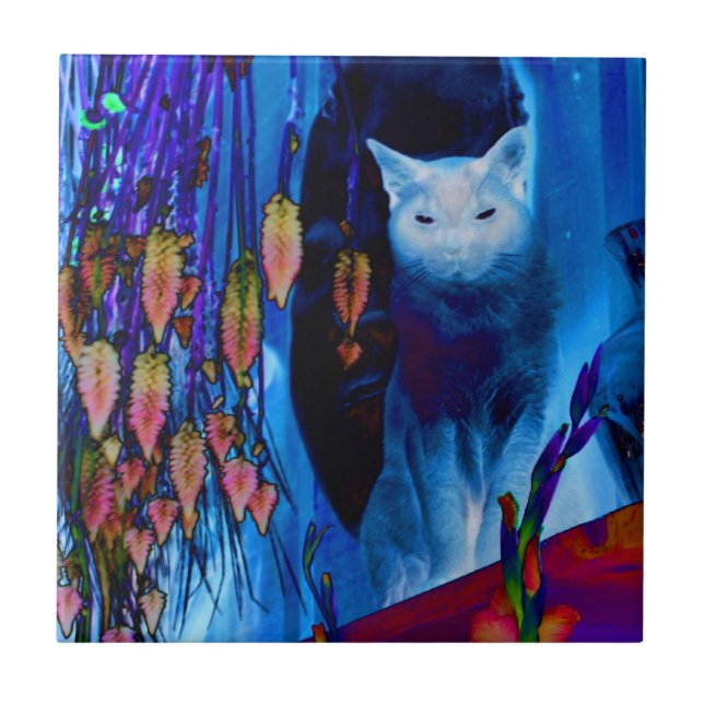 Azulejo De Cerâmica Gato Siamês E Flores De Arte Animal (Frente)