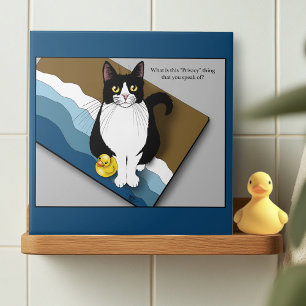 Azulejo De Cerâmica Gato Smoking Funny Privacidade Banheiro Azul