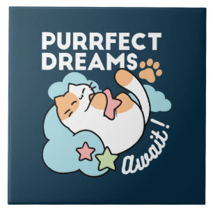 Azulejo De Cerâmica Gato Sonolento Abraçando Estrela – Sonhos Perfeito