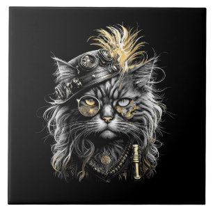 Azulejo De Cerâmica Gato Steampunk Incrível