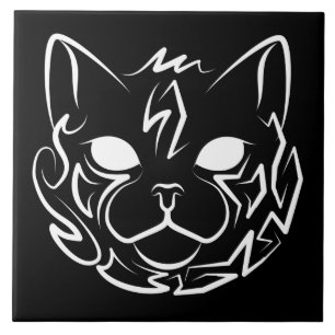 Azulejo De Cerâmica Gato Tribal Negro e Branco