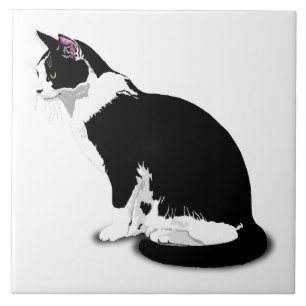 Azulejo De Cerâmica Gato Tuxedo Preto e Branco Personalizado