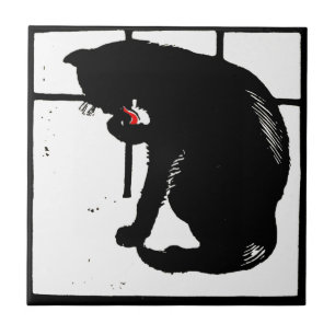 Azulejo De Cerâmica Gatos animais da porta copos do Woodcut