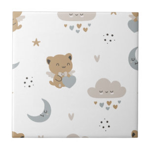 Azulejo De Cerâmica Gatos Anjo Kawaii & Nuvens (1)