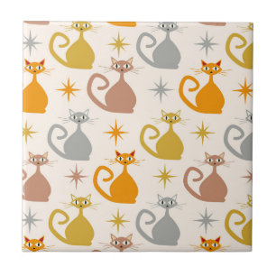 Azulejo De Cerâmica Gatos Atômicos Coloridos de Meio século com Impuls