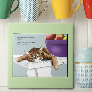 Azulejo De Cerâmica Gatos Atraentes Laranja Tabby Tratam de Comédia na