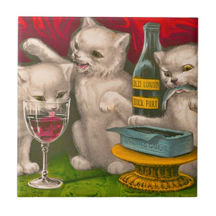 Azulejo De Cerâmica Gatos bebendo e comendo peixe sardinha