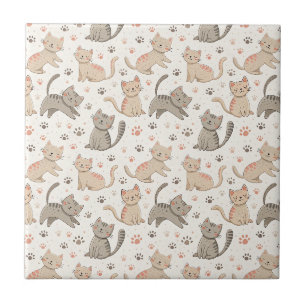 Azulejo De Cerâmica Gatos brincalhões e marcas de patas - Padrão de ga