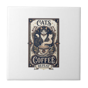 Azulejo De Cerâmica Gatos Café Repetir Gato Café Arte Vetorial Vintage