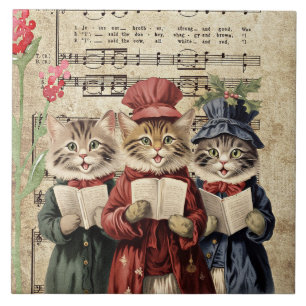 Azulejo De Cerâmica Gatos Cantando Músicas de Natal
