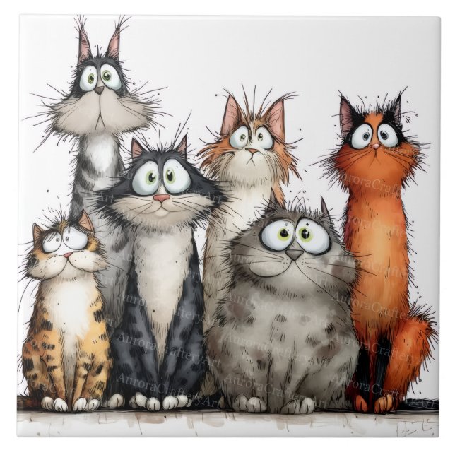 Azulejo De Cerâmica Gatos caprichosos (Frente)