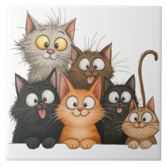 Azulejo De Cerâmica Gatos caprichosos fofos (Frente)