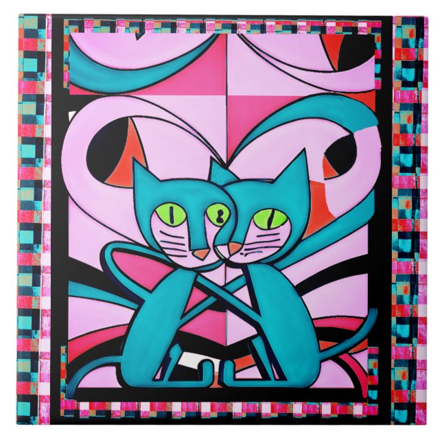 Azulejo De Cerâmica Gatos de Estilo de Arte pop, Impressão de Arte, Má (Frente)