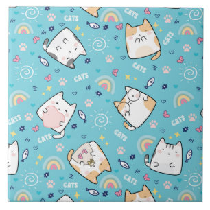 Azulejo De Cerâmica Gatos de Gatinho Bonito Padrão Whimsical