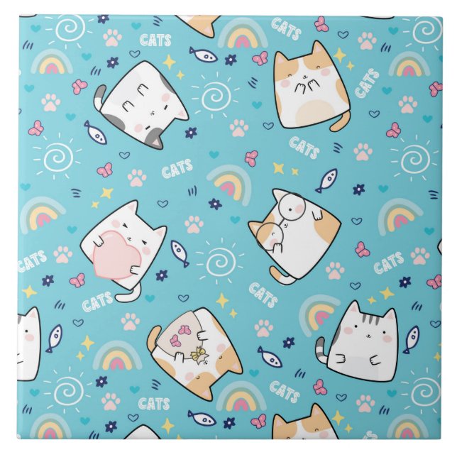 Azulejo De Cerâmica Gatos de Gatinho Bonito Padrão Whimsical (Frente)