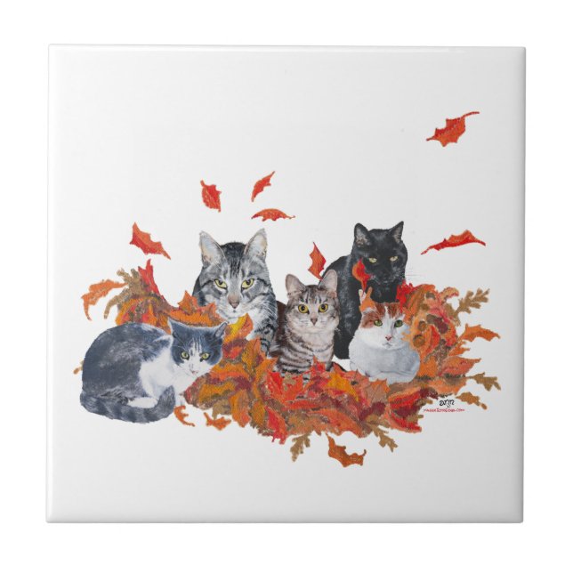 Azulejo De Cerâmica Gatos De Gatinhos De Halloween (Frente)
