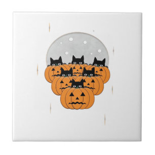 Azulejo De Cerâmica Gatos de Halloween Abóboras Fundo Preto Ilus