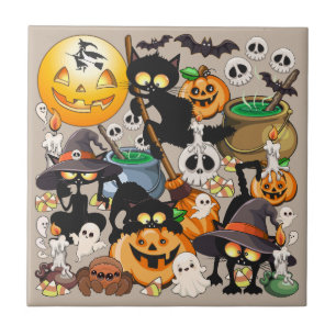 Azulejo De Cerâmica Gatos de Halloween Festa Divertida