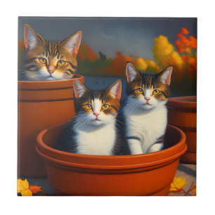 Azulejo De Cerâmica Gatos De Mesa Em Tinta De Óleo Em Potes,