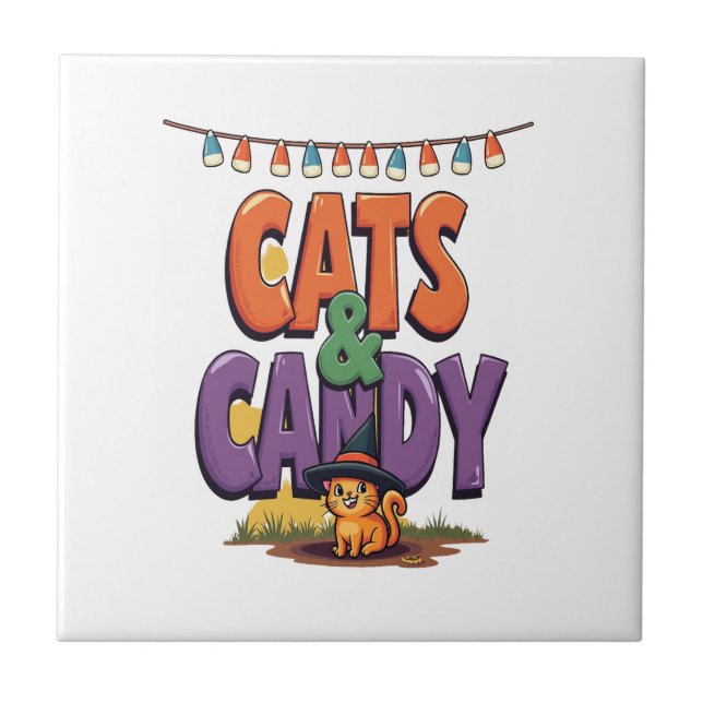 Azulejo De Cerâmica Gatos & Doce (Frente)
