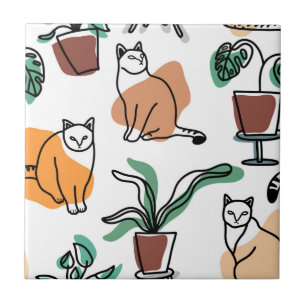 Azulejo De Cerâmica Gatos e flores para desenho de linhagens