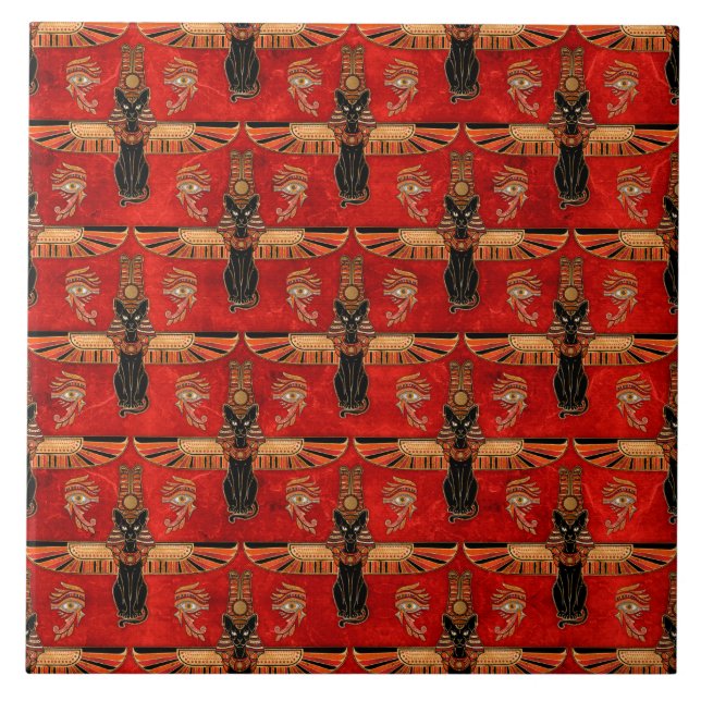 Azulejo De Cerâmica Gatos egípcios e padrão de olhos de cavalo (Frente)