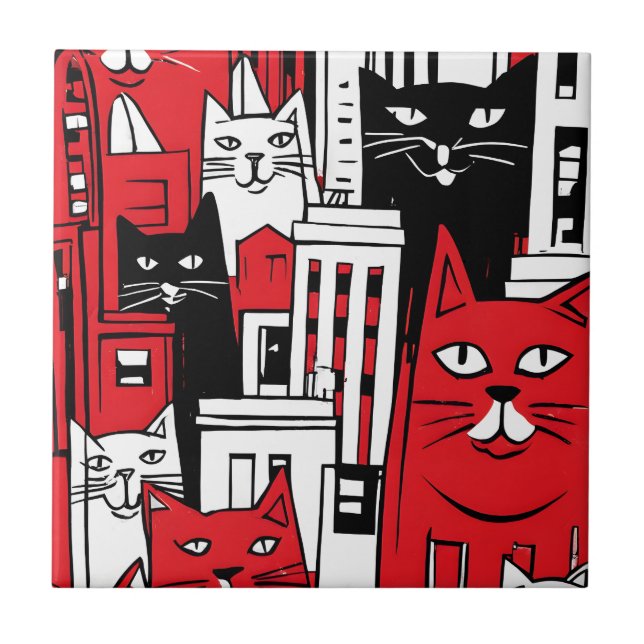 Azulejo De Cerâmica Gatos em Nova York (Frente)