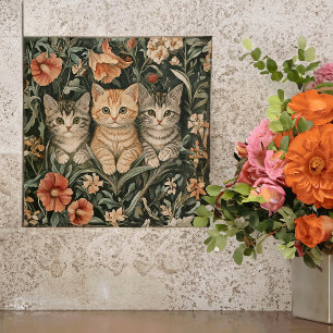 Azulejo De Cerâmica Gatos em um Jardim de Vintagem do William Morris
