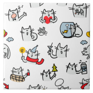 Azulejo De Cerâmica Gatos engraçados, leite e magia.