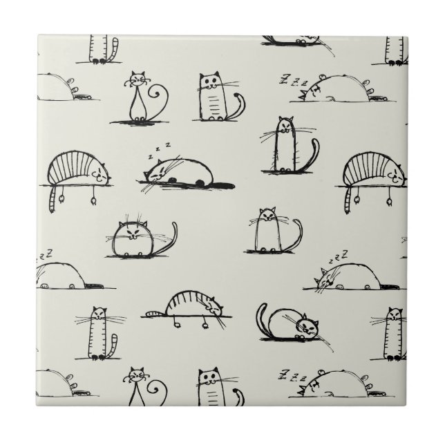 Azulejo De Cerâmica Gatos esboçado (Frente)