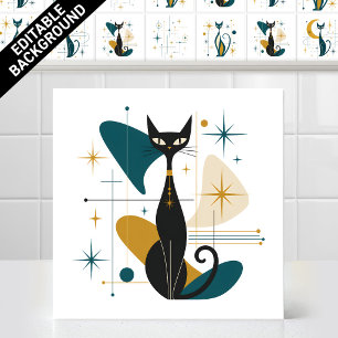 Azulejo De Cerâmica Gatos Estrelas Atômicas Retro dos Anos 1950 Meados
