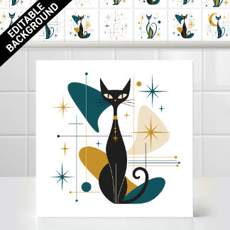 Azulejo De Cerâmica Gatos Estrelas Atômicas Retro dos Anos 1950 Meados