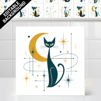 Azulejo De Cerâmica Gatos Estrelas Atômicas Retro Modernos de Meados d