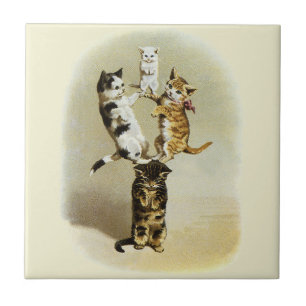 Azulejo De Cerâmica Gatos Gatinhos Vitorianos Fofos Brincando, Humor