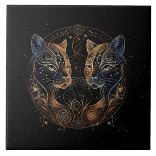 Azulejo De Cerâmica Gatos Gêmeos do Círculo Felino Artístico