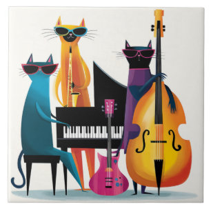 Azulejo De Cerâmica Gatos Músicos de Jazz Legal