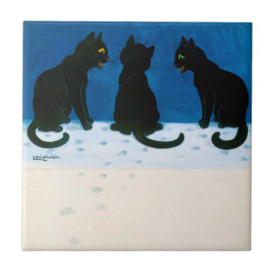 Azulejo De Cerâmica Gatos Negros na Neve, Louis Wain