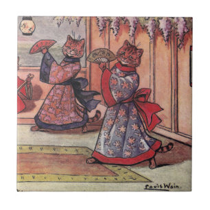Azulejo De Cerâmica Gatos no vintage Louis Wain dos quimonos