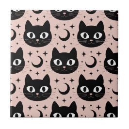 Azulejo De Cerâmica Gatos Pretos Fofos & Halloween Celestial